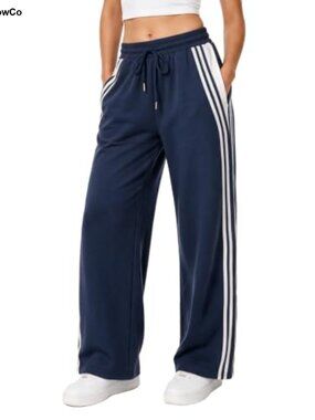 Womens Wide Leg Striped Sweatpants Baggy Y2K Track Pants Cotton Blend